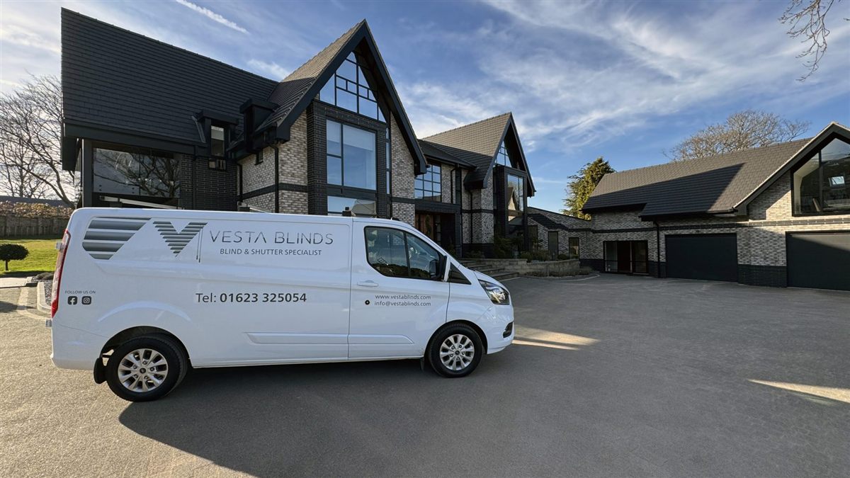 Vesta Blinds fitting van outside a customer's home near Mansfield